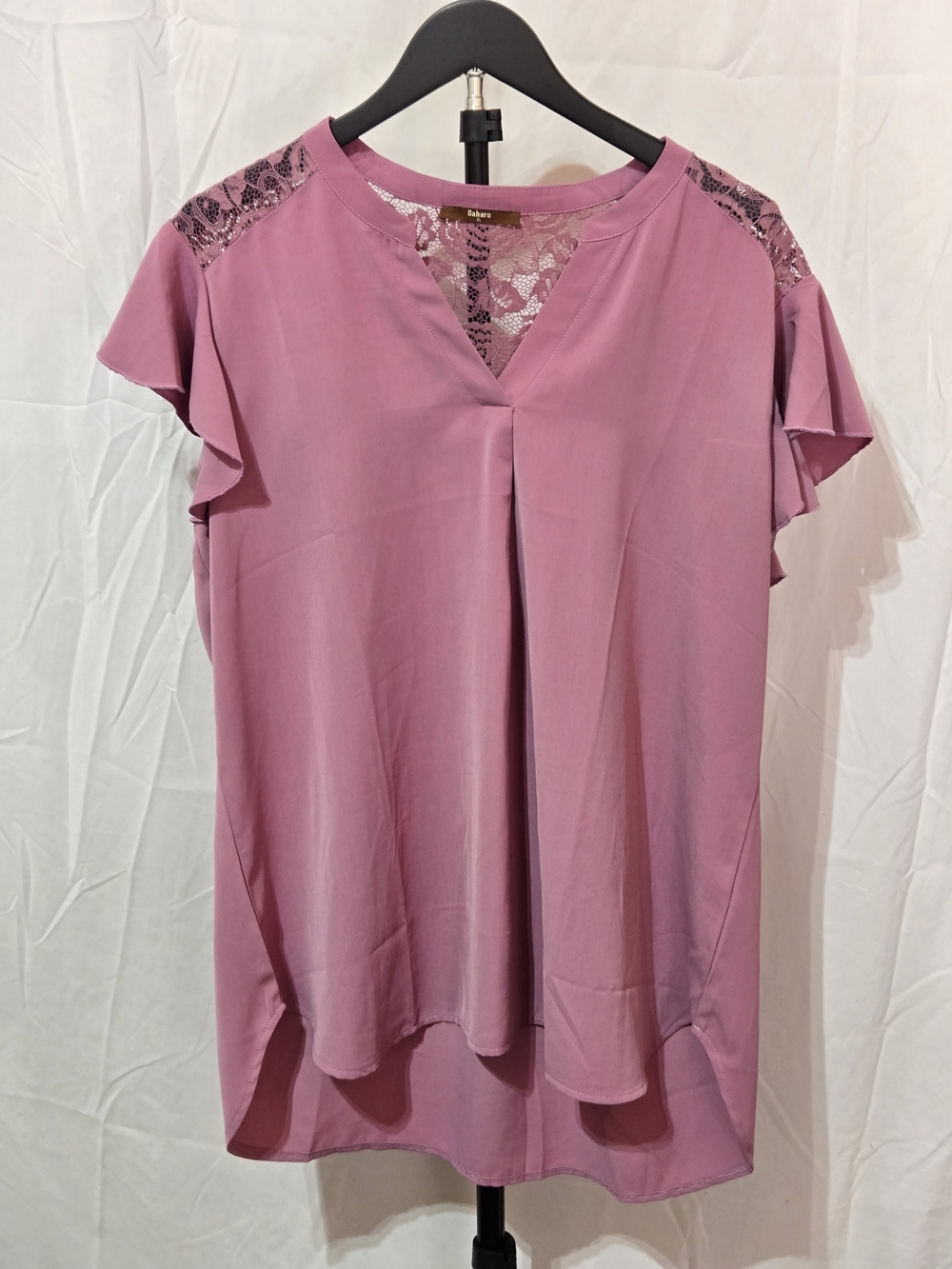 Mauve Pale Pink Lace-Accent Flutter Sleeve Top